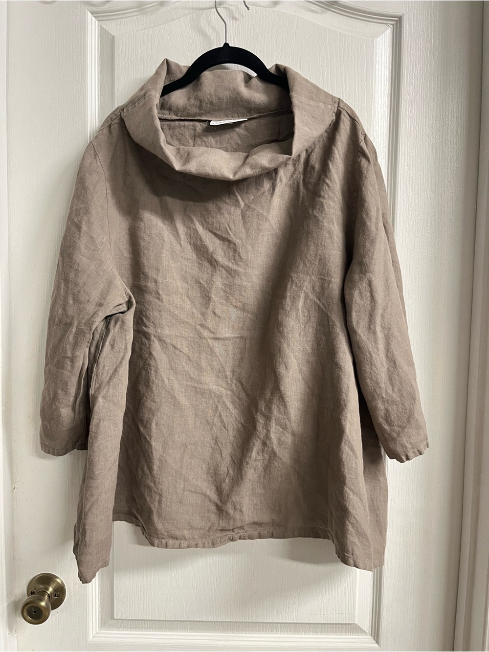 bryn Walker Taupe Linen Funnel Neck Tunic